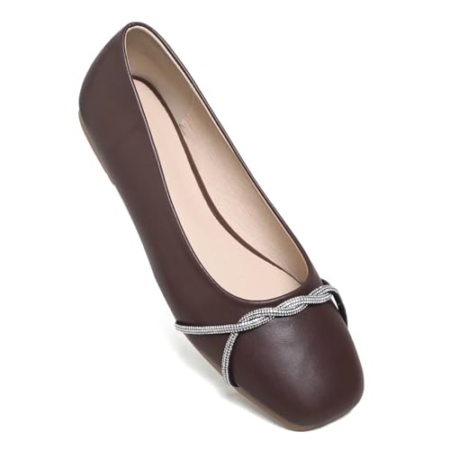Image of TN TANGNEST Womens Casual Flats Chain Ballet Flats | Fashion Pointed Toe Rhinestone Flats, Comfort Slip On Dress Shoes for Business Work Office Wedding Party