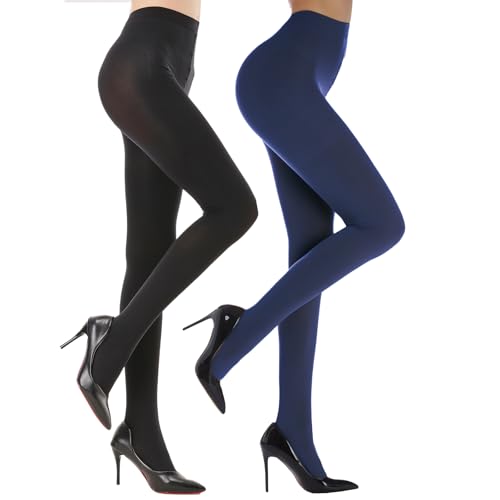 2 Pairs Opaque Tights For women 80D,Women's Soft Control Top Tights，Women's Solid Color Tights