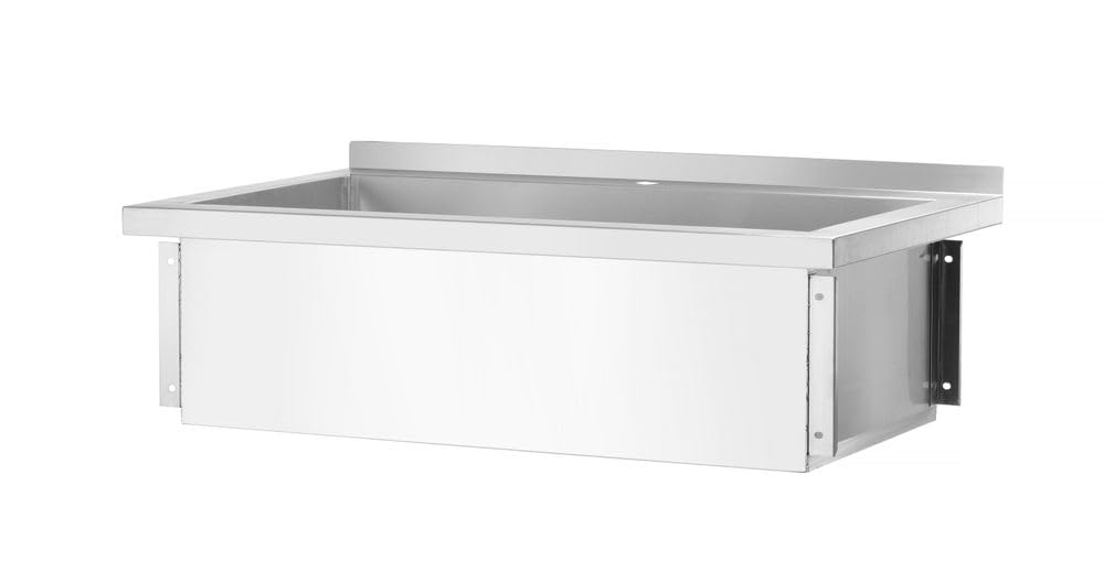 HENDI Einzelspültisch, geschraubt, Verstellbare Füße, zur Selbstmontage, Tiefe des Beckens: 300mm, Abfluss: ø50mm, Öffnung für Wasserhähnen: ø30mm, Aufkantung: 40mm, 1000x600x(H)850mm, Edelstahl