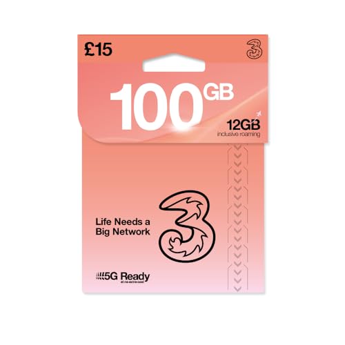 love 2 surf THREE 4G/5G SIM Card UK & ROAM FREE in over 70 destinations - PREPAID PAYG £15 Bundle - 75GB + (25GB FREE DATA) Unltd Texts & Mins - ROAMING ALLOWANCE 12GB