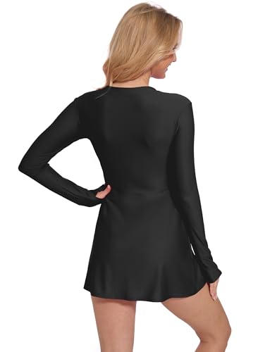 Long Sleeve Swimsuits for Women UPF 50+ Swim Dress Swimwear One Piece Bathing Suit with Skirts Rash Guard Over 502