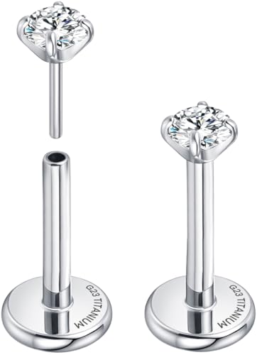 Threadless Flat Back Nose Stud 18g - G23 Titanium Flatback