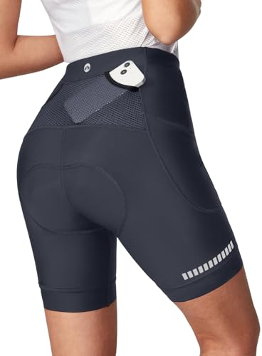 Heathyoga Feminino Shorts De Ciclismo Acolchoados 4D Com Bolsos, Ciclismo, Ciclista, Cinza, Tamanho