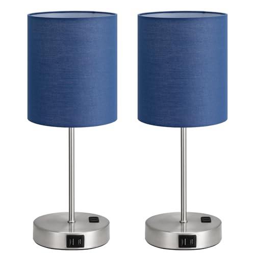 Blue Touch Lamps for Nightstand Set of 2 - Bedside Table Lamp for Bedroom with Dual USB Ports & AC Outlet, 3-Way Dimmable Lamps for Living Room Boys Room, Night Light with 5000K Daylight Bulbs by Fenmzee - Used condition - Image 8