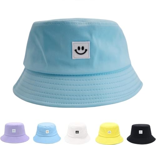 Kids Sun Hat Smile Face Bucket Hat for Girls Boys Summer Sun Protection Cotton Unisex Beach Cap