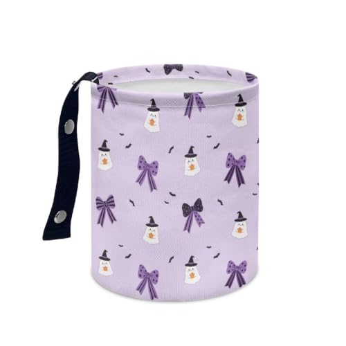 Image of Halloween Cute Ghost Bow Print Car Trash Can,Waterproof Garbage Bin, Universal Hanging Cars Garbage Can Cars Interior Accessories Most Vehicle SUV Truck