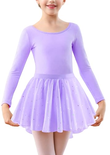 SEAUR Collant de menina vestido de balé dança roupa infantil collant de manga comprida com saia de l