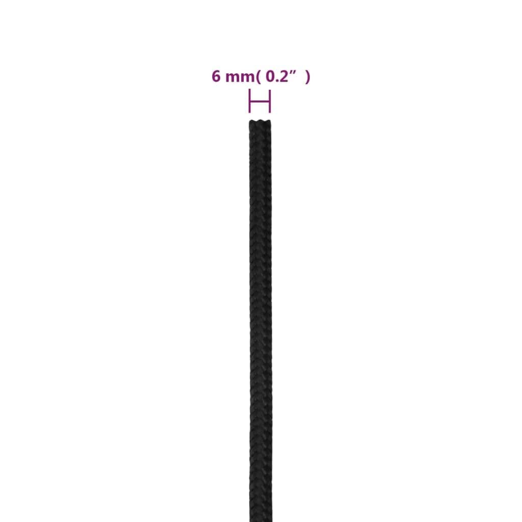 Linia outdoorowa – pleciona lina, Lina do łodzi Niebieska 2 mm 500 m Linia w oplocie polipropylenowym Odporna na warunki atmosferyczne żeglowania Kemping Do użytku ogrodzie(Black/25 M,6 mm)