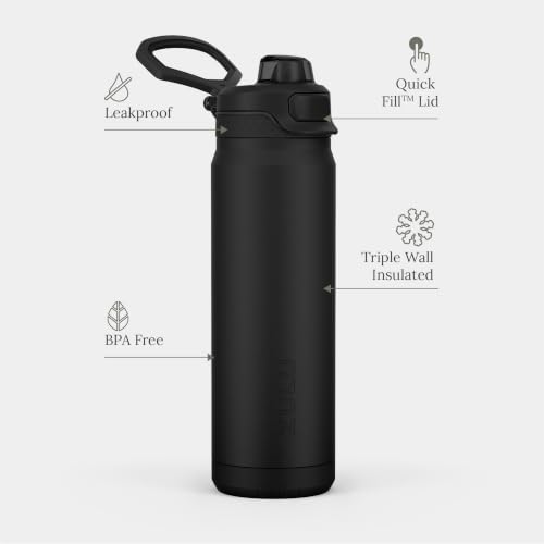 Image of ZULU Powerfill Pro 32oz Stainless Steel Water Bottle with Quick Fill Lid, Triple Walled Vacuum Insulated Metal, Leak Proof Locking Lid, Sip and Chug, Reusable BPA Free, Black