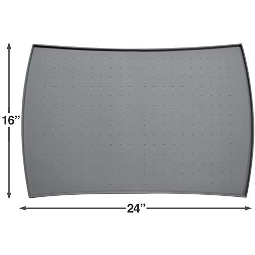 PetFusion Large WATERPROOF Pet Food Mat (24x16). FDA Grade Silicone [superior hygiene, non-toxic, multiple sizes] For dogs or cats, Gray - Thumbnail 2