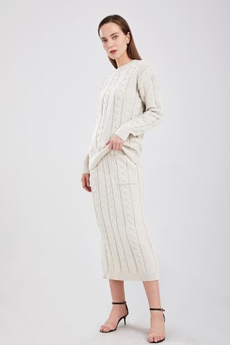Image of utcoco Womens Sweater Sets Winter Chunky Cable Knit 2 Piece Outfits Sweater Skirt Set