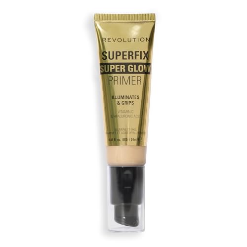 Revolution Superfix Glow Primer – Prebase facial en gel con agarre, acabado radiante, fijación duradera, vegano y libre de crueldad, 24 ml