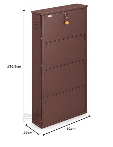 Image of DELITE KOM AIRO 24 inch 8 Shelf Double Decker Metal Shoe Rack Wall Mount for Home with Lock | Air-Vent Panels Keep Shoes Odour-Free | 24 Shoes /40 Slippers | 1Yr Warranty | 54x24x8 Coffee | DIY