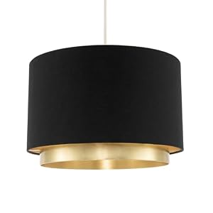 Designer Black Cotton Fabric Lamp Shade with Brushed Gold Metal Ring | Inner Champagne Gold Paper Lining | 30cm x 20cm by Happy Homewares