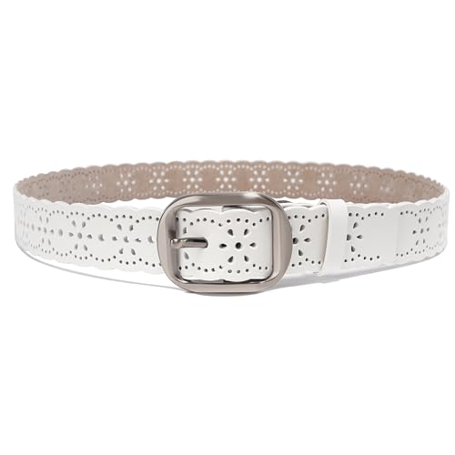 Women's Genuine Leather Hollowed Out Belt,Vintage Wave Decoration Wide Belt For Jeans Dress Pants, length 115cm, width 1.49''3