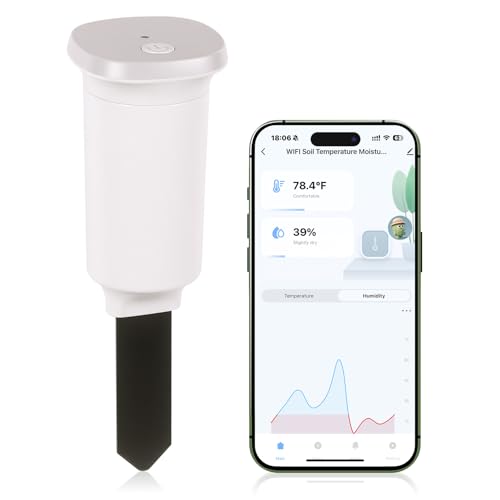 Digital Soil Moisture Meter WiFi for Plants 2-in 1 Soil Moisture/Temperature Meter with App Remote Monitor for Outdoor/Indoor Plants Wireless Smart Soil Moisture Sensor Plant Water Meter Accessories