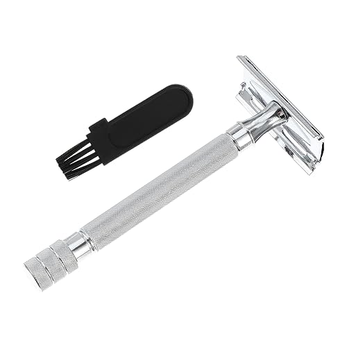 Gogogmee Old Fashioned Metal Scraper Safety Razor Double Edge Razor White Shaving Tool Beard Trimmer Reusable for Men Women