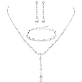 CAVETEE Silver Jewelry Set for Women, Crystal Bridal Necklace, Earring and Bracelet for women Wedding Jewelry Gifts for Brides Costume Accessories