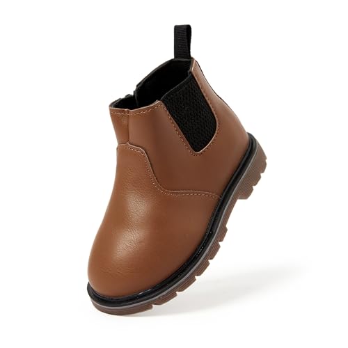 Patpat Boys Girls Chelsea Boots Waterproof Kids Cowboy Boots Toddler Boots With Side Zipper Brown Toddler Size 8 cover