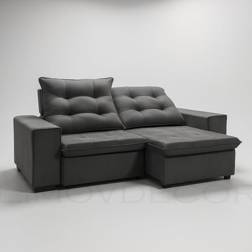 Sofá Conforto Plus Reclinável e Retrátil Aurora Veludo LIMOV (Cinza Chumbo, 1,50m)