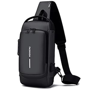 Sling Backpack USB Anti-Theft Waterproof Chest Daypack Casual Shoulder Bag (Black)