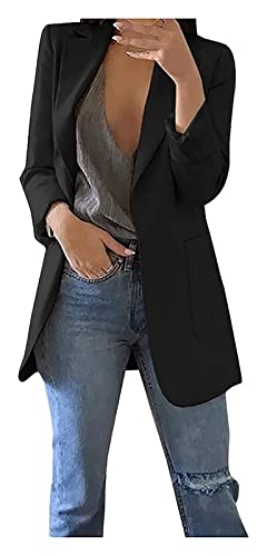 Veste costume femme noire grande taille 4XL slim à bouton unique avec poches