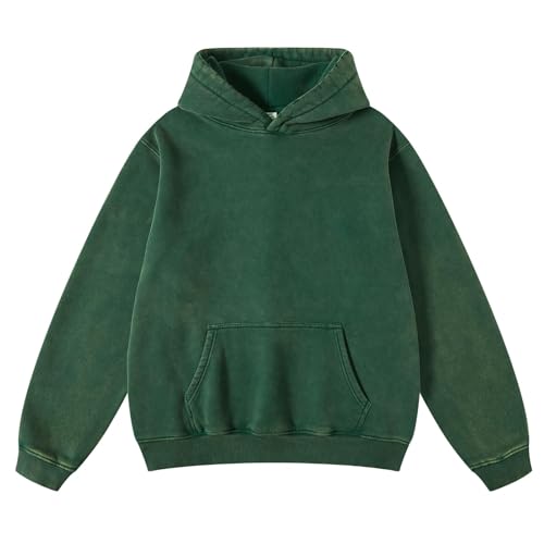 Mens Oversized Hoodies Pullover Vintage Sweatshirt Acid Wash Heavyweight Plush Cotton Baggy Streetwear Top Athletic