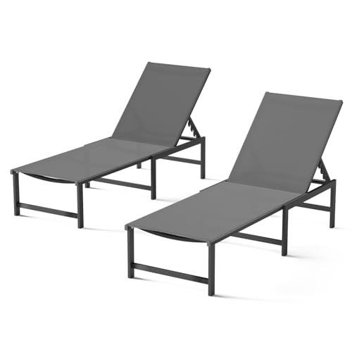 WOAJNQO Aluminum Patio Chaise Lounge Chair Outdoor,Grey