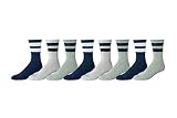 Amazon Essentials Men's Retro Stripe Crew Sock, 8 Pairs, Grey/Navy/White, 8-12
