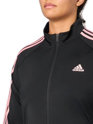 adidas Jaqueta feminina plus size Essentials Warm-up Tricot Slim 3-Stripes Track Jacket, Preto/Semi