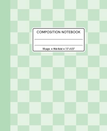 Wide Ruled Composition Notebook: Pastel Mint Green Checkers Composition Book for Teen Girls | Preppy Composition Notebook Aesthetic