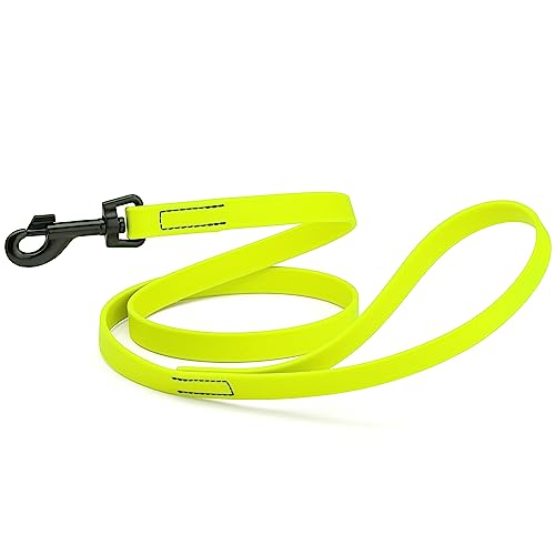 Dogline Biothane Waterproof Dog Leash Strong Coated Nylon Webbing with Black Hardware Odor-Proof Easy to Clean High Performance for Small or Large Dogs Made in USA 4 or 6 ft Lead, Safety Yellow