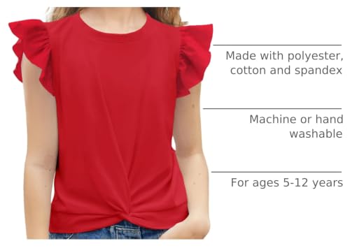 Image of Arshiner Girls Shirt - Short-Sleeve Twist Front T-Shirt for Girls with Cute Flying Sleeves - Summer Blouse Tunic Tee Tops