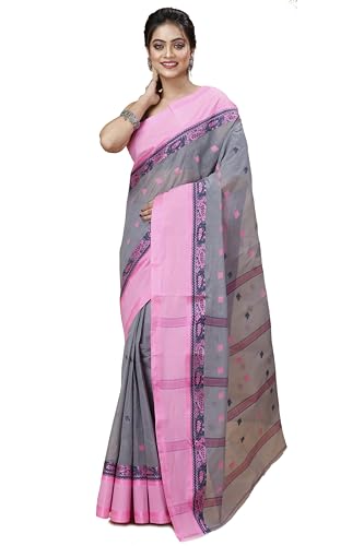 Image of Women's Traditional Bengal Tant Pure Cotton Design Border & Butta Tant Saree Without Blouse Piece