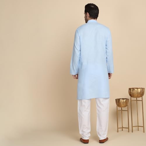 Image of KRAFT INDIA Men's Cotton Solid Kurta With Drawstring Pyjama Set