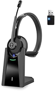 Earbay Wireless Headset with Microphone, V5.0 Bluetooth Headset with Mic Noise Cancelling & USB Dongle, Wireless Headphones with Mic Mute & Charging Dock for PC/Zoom/Office/Home (UK-AJ-BT783C-GH-D)