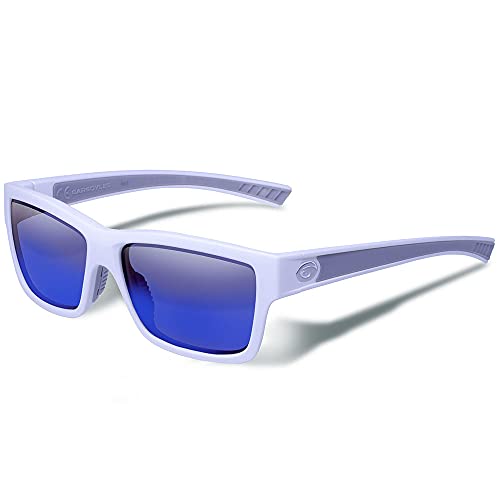 Gargoyles Performance Eyewear Homeland Polarized Glasses, Matte White Frame/Smoke with Blue Mirror Lenses