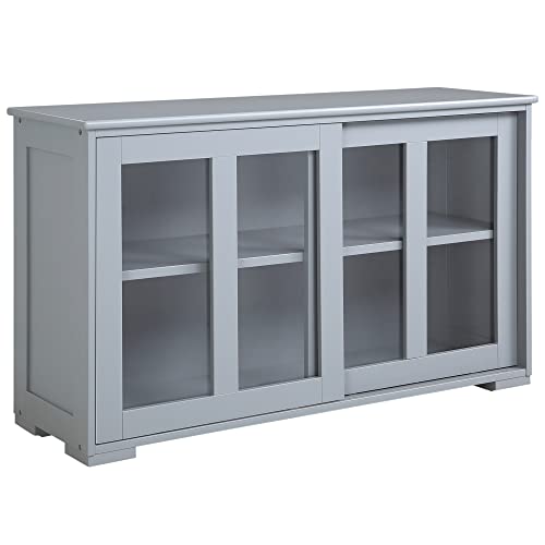 Homcom Sideboard Buffet Cabinet, Stackable Credenza, Coffee Bar Cabinet With Sliding Glass Door And Adjustable Shelf, Gray #TOP14