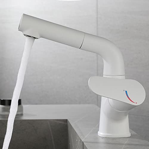 Grifo de lavabo extraíble con pantalla de temperatura en latón blanco 4