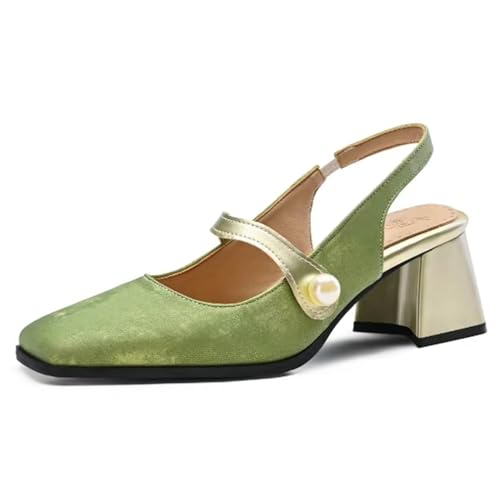 Alyaafifa Block Heel Mary Janes Slingback Pumps for Women Closed Square Toe Patent Leather Dress Shoes 2 Inches Mid Heel Sandals Party Event Wedding Office Working Comfortable