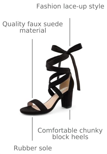 Image of JOY IN LOVE Women's Lace Up Heels 3 Inch Chunky Block Heel Strappy Sandals