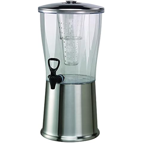 Service Ideas CBDRT3SS Beverage Dispenser, Round, 3 Gallon with Plastic Container and Optional Infuser Tube, Stainless Steel Base and Lid, NSF certified Cover