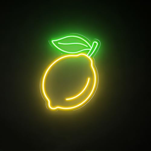 Image of Lemon LED Sign,Cute Lemon Neon Sign Decorations,Fruit Light up Signs Hanging Wall Art Lamp for kitchen Bar Club Party Fruit Shop Restaurant Bedroom,5V USB Powered,Dimmable Design