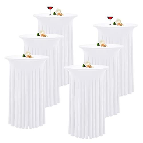 Mtreo 6 Packs Cocktail Table Cloth White Spandex Stretch Round Cocktail Tablecloths With Skirt,24 X 43 Inch Round Cocktail Table Skirts Fitted High Top Stretch Table Dress For Wedding Party Banquet… #TOP24