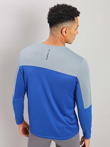 Image of TECHNOSPORT Men Colorblock Slim Fit Round Neck T-Shirt with TECHNOCOOL+ (Light Blue) Gym Tee Dry Fit T Shirt for Men Sports Top for Him