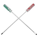 Hitefu 2PCS Long Screwdriver, 10 Inch Phillips and Slotted Screwdriver, Reliable Cross Head Flat Head Long Screwdriver Set for Professional Use(6mm Tip)
