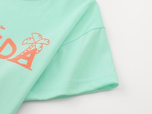 Image of Dvenki Girls Graphics Crop Short Sleeve Crewneck Tee Size 6-18 | soft cotton blend fabric, cropped short hem, fun graphic print, casual summer tops for school and vacation