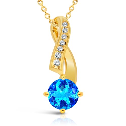 Collier Topaze Bleue en argent 925 plaqué or le cadeau parfait pour célébrer un anniversaire unique