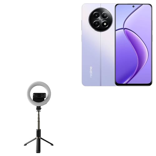 BoxWave Stand and Mount Compatible with Realme 12x 5G - RingLight SelfiePod, Selfie Stick Extendable Arm with Ring Light - Jet Black