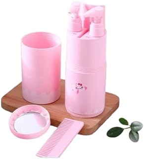 طقم السفر 8 في 1 للسيدات من Next Store - زجاجات محمولة، كوب مضمضة، شامبو، بلسم، مشط ومرآة. (بينك)